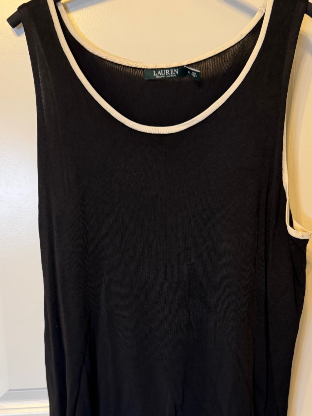 Lauren Ralph Lauren Black Knit Shell Tank Top White Trim 2X Cotton Blend Career